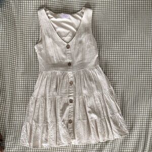 Pink Lily Linen Mix Dress with Wood Buttons